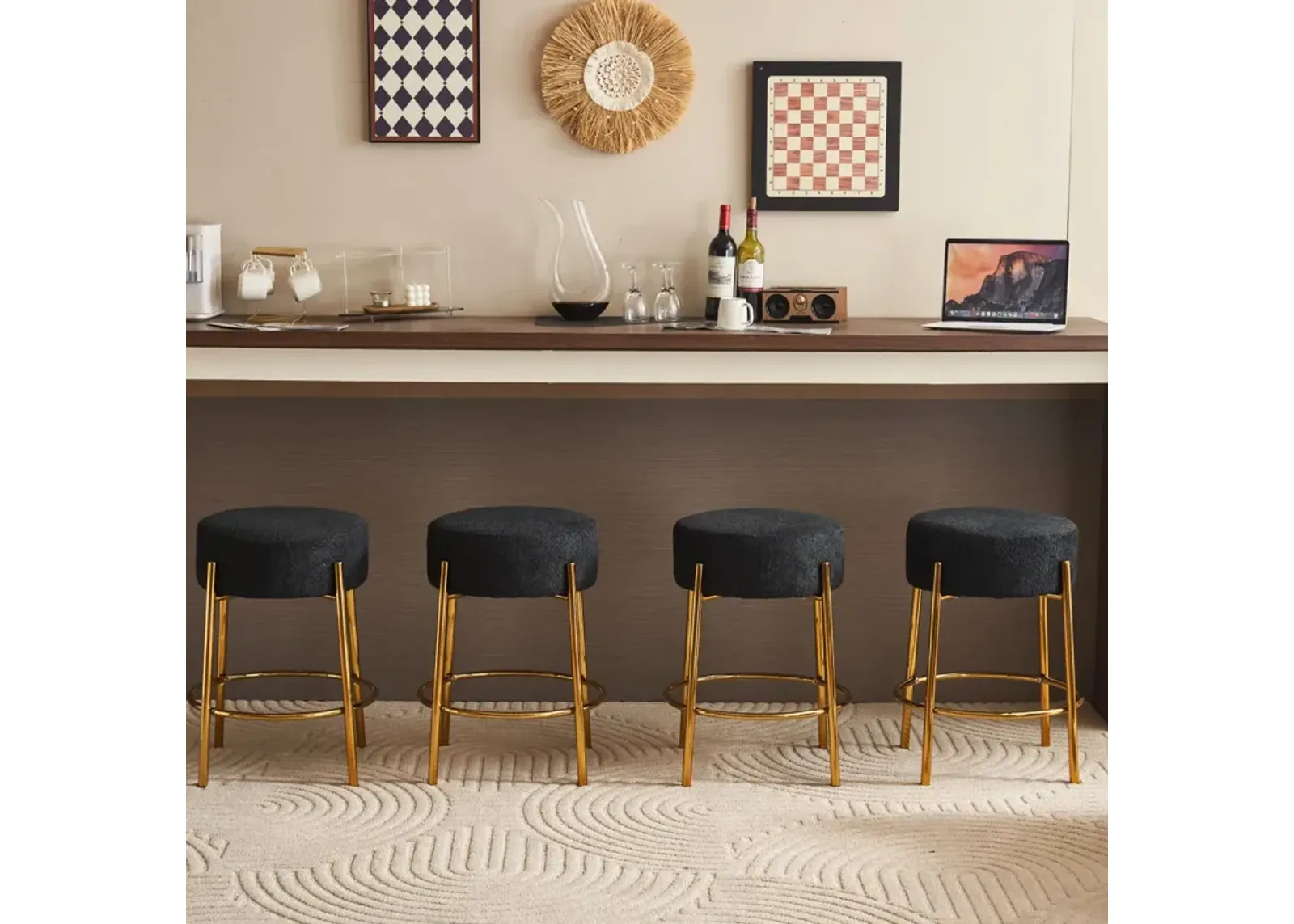 24" Contemporary Upholstered Bar Stools, Set of 2