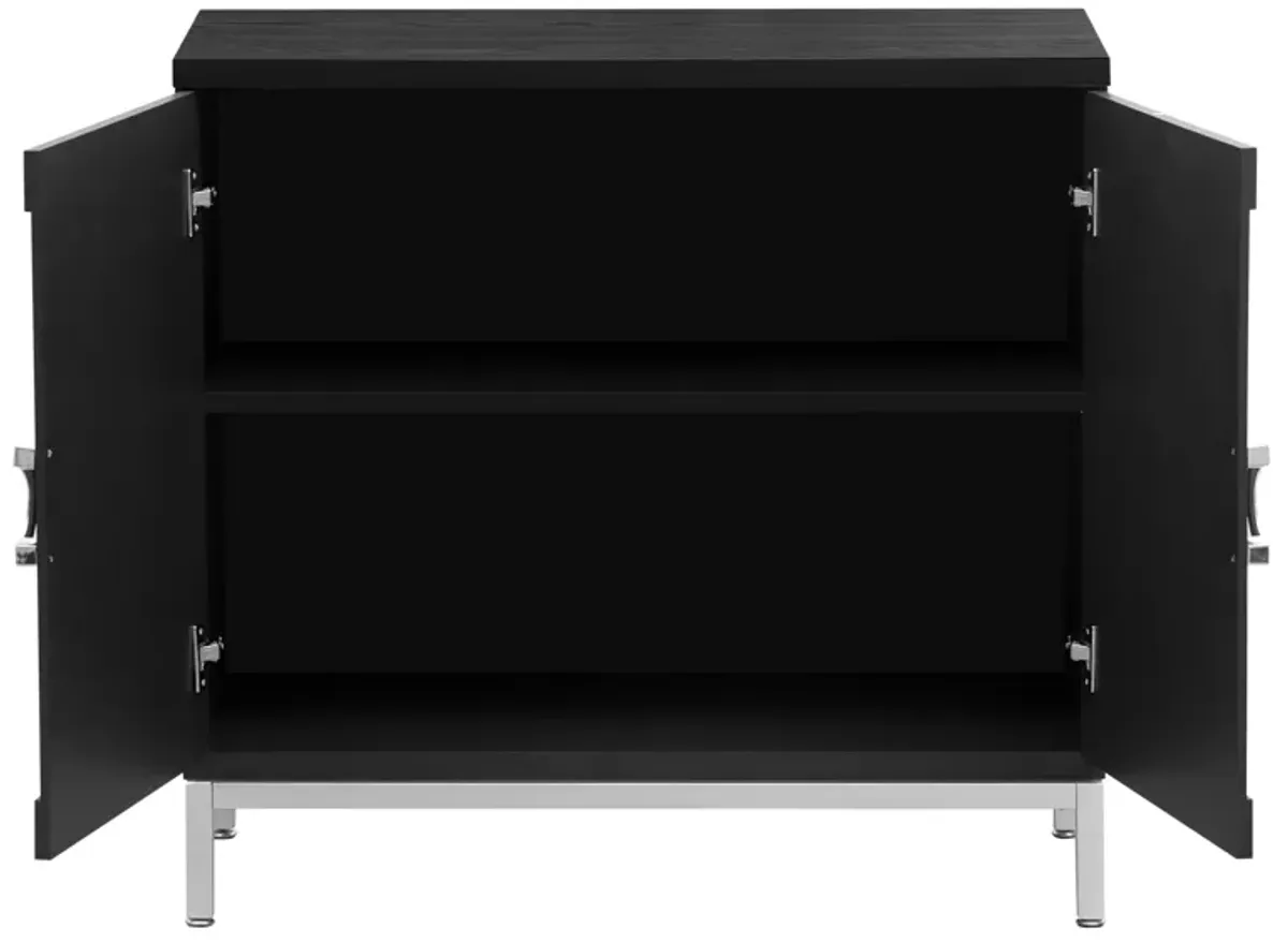 34" Accent Cabinet-Simple Storage Cabinet With Solid Wood Veneer, Black