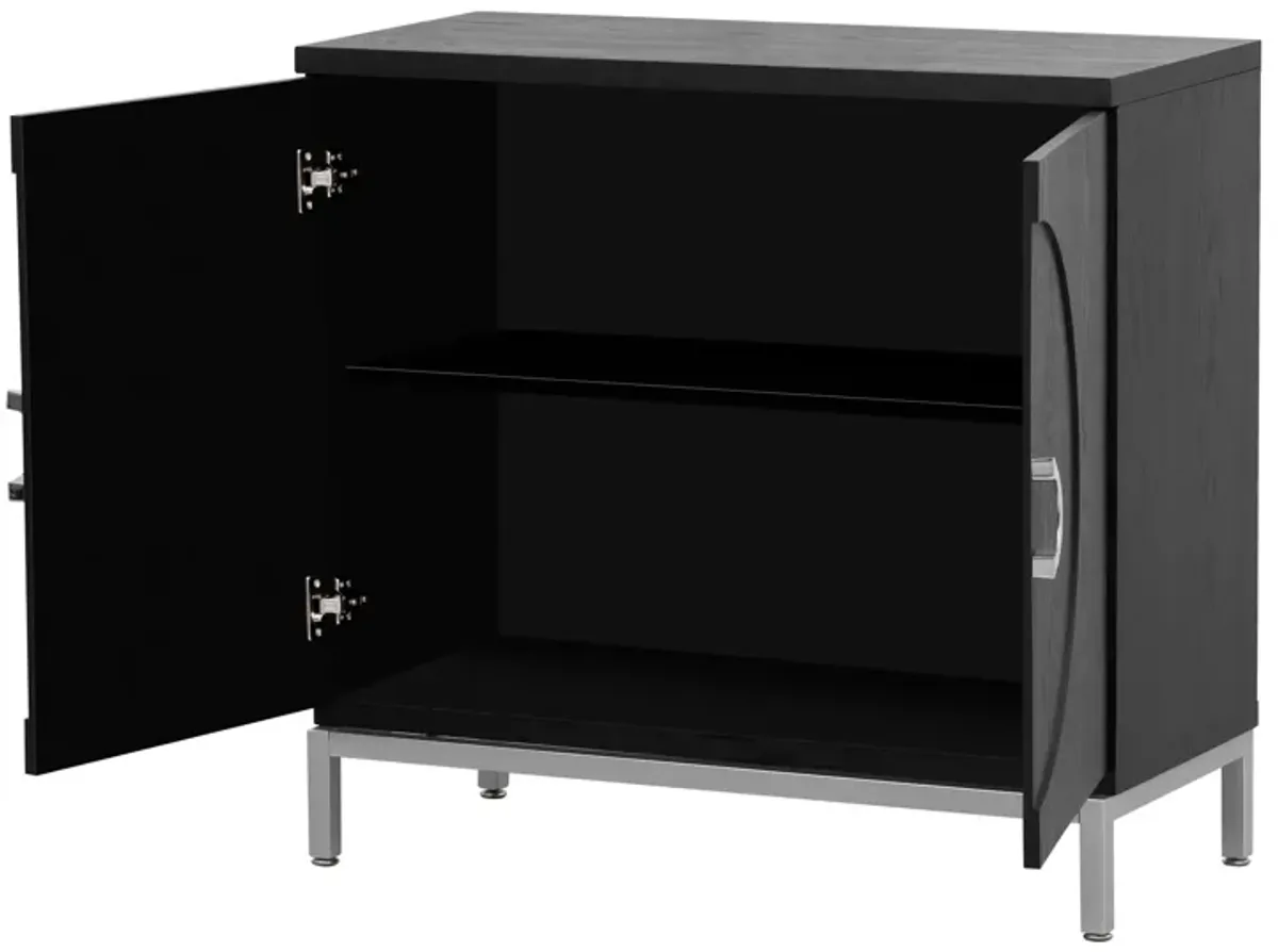 34" Accent Cabinet-Simple Storage Cabinet With Solid Wood Veneer, Black