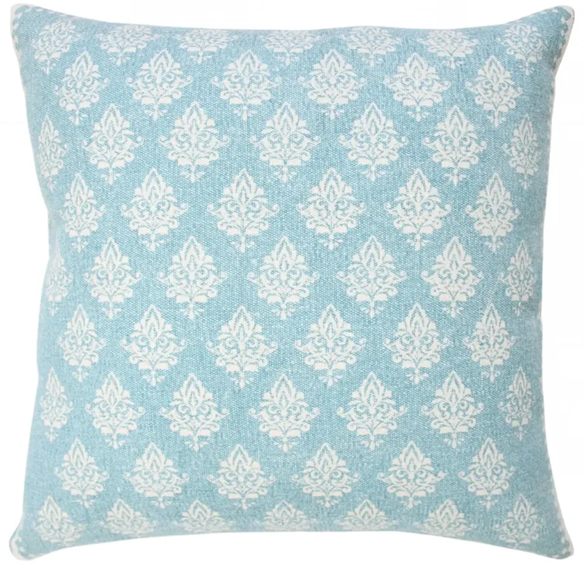 20" White and Blue Floral Pattern Square Throw Pillow