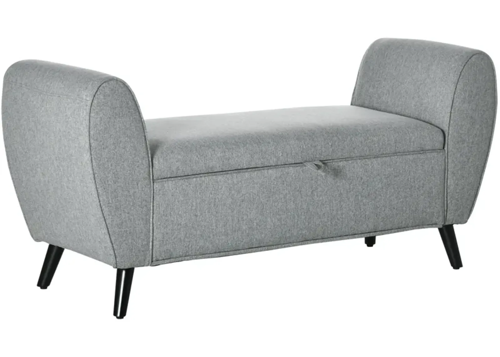 Light Grey Ottoman: Linen Upholstered Storage Bench with Arms