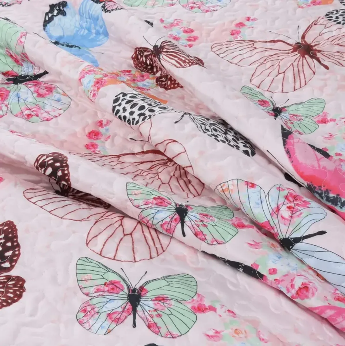 MarCielo Kids Butterfly Quilt Bedspread Set For Teens Girls Boys.