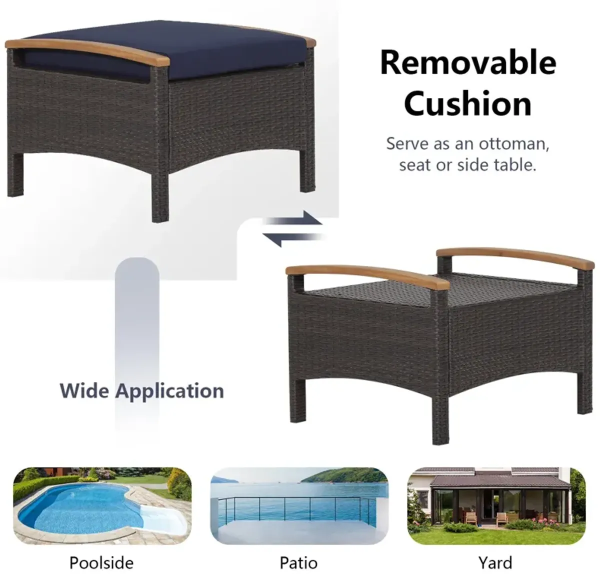 Set of 2 Fade-Resistant Wicker Patio Ottoman