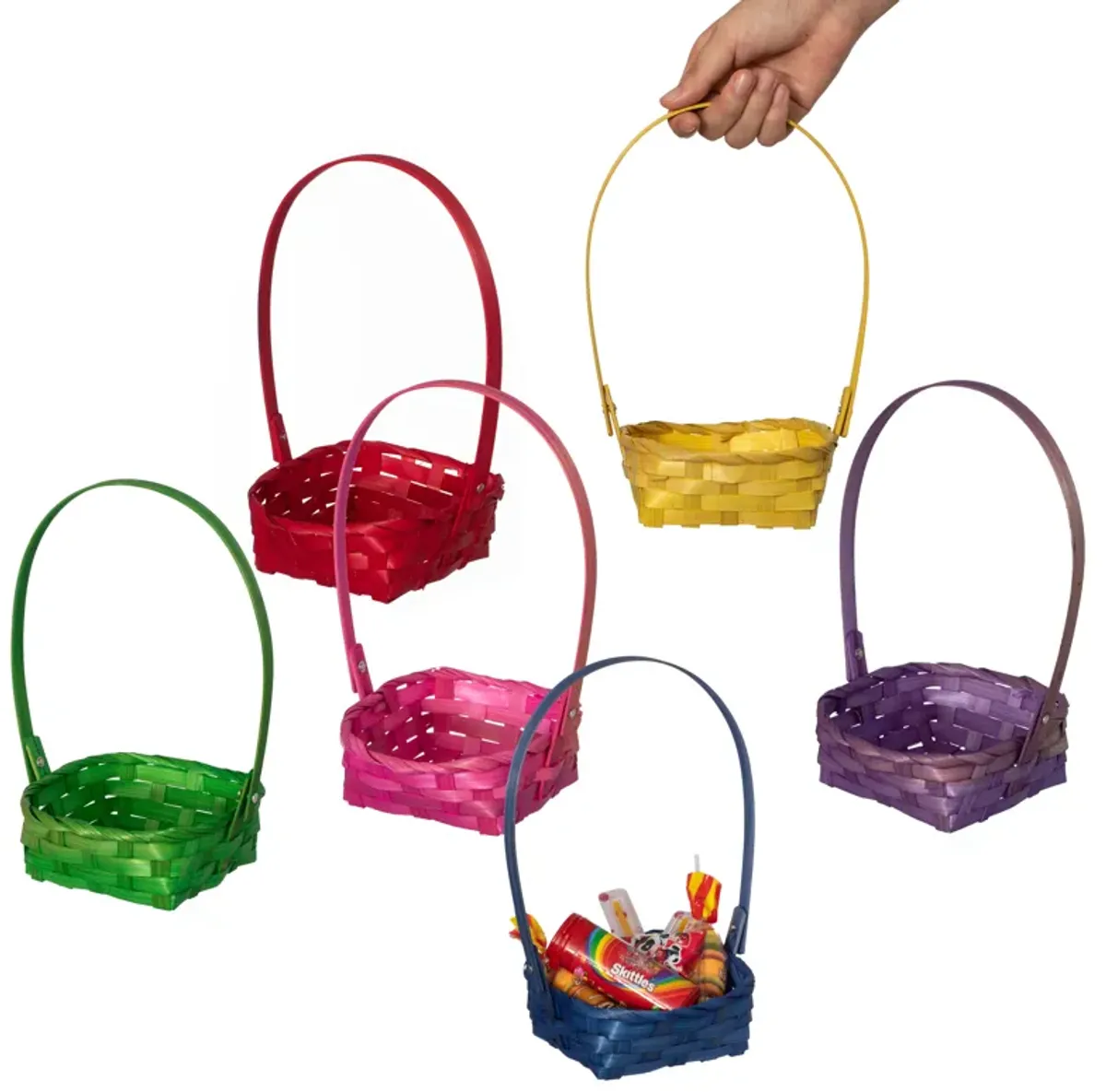 Wickerwise Set of 6 Decorative Baskets in Assorted Colors - Perfect for Easter Egg Hunts, Trick or Treat, Wedding Flower Girl Baskets, Halloween Parties, Christmas Decor, and Thanksgiving Decorations