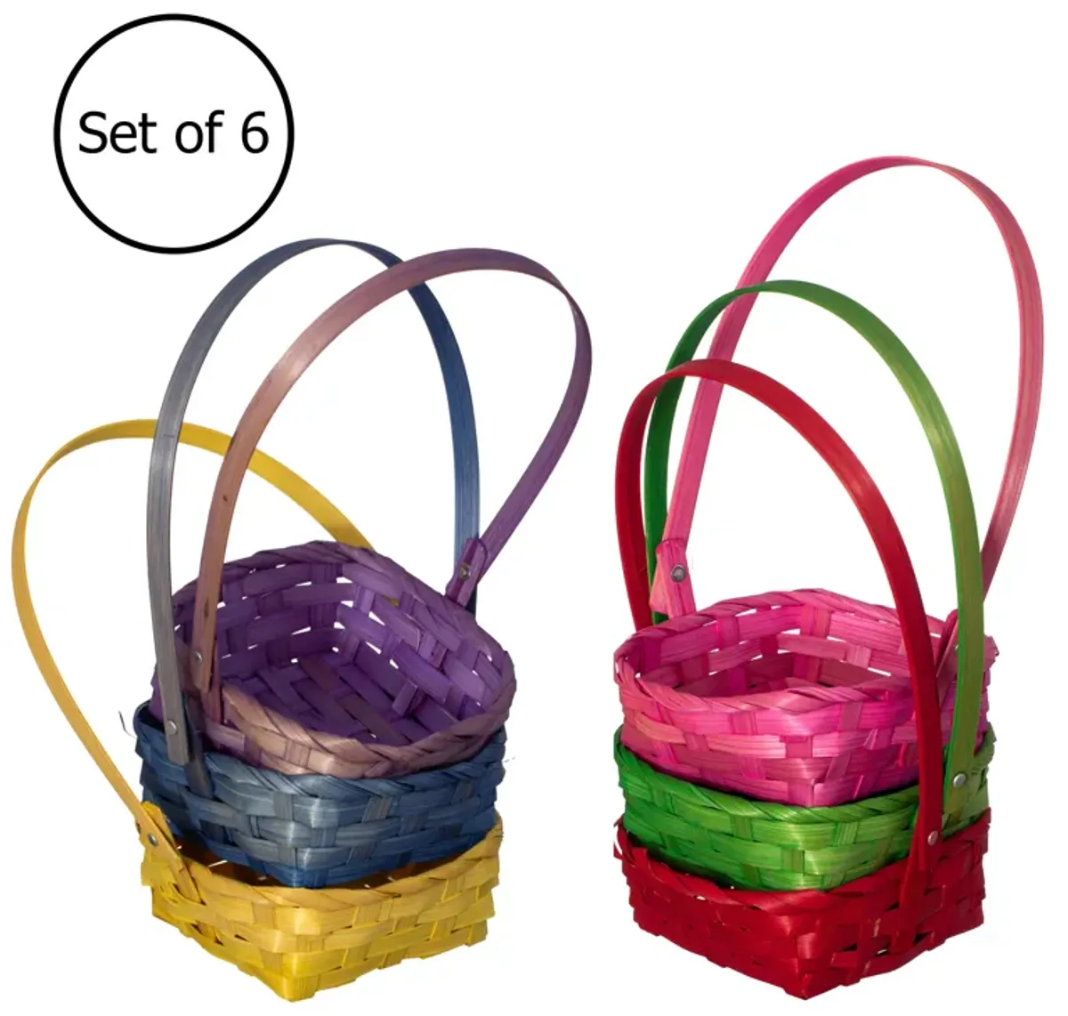 Wickerwise Set of 6 Decorative Baskets in Assorted Colors - Perfect for Easter Egg Hunts, Trick or Treat, Wedding Flower Girl Baskets, Halloween Parties, Christmas Decor, and Thanksgiving Decorations