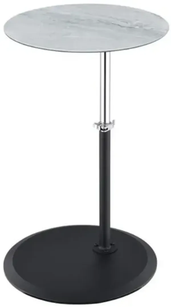 Orbit End Table with Height Adjustable Gray Marble Textured Top