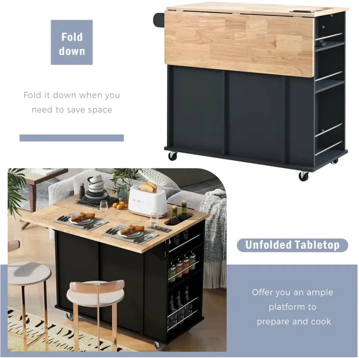 Streamdale Kitchen Storage Island with Power Outlet and Wine Rack