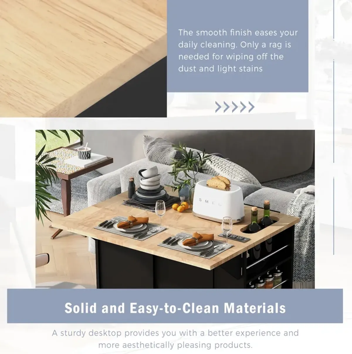 Streamdale Kitchen Storage Island with Power Outlet and Wine Rack