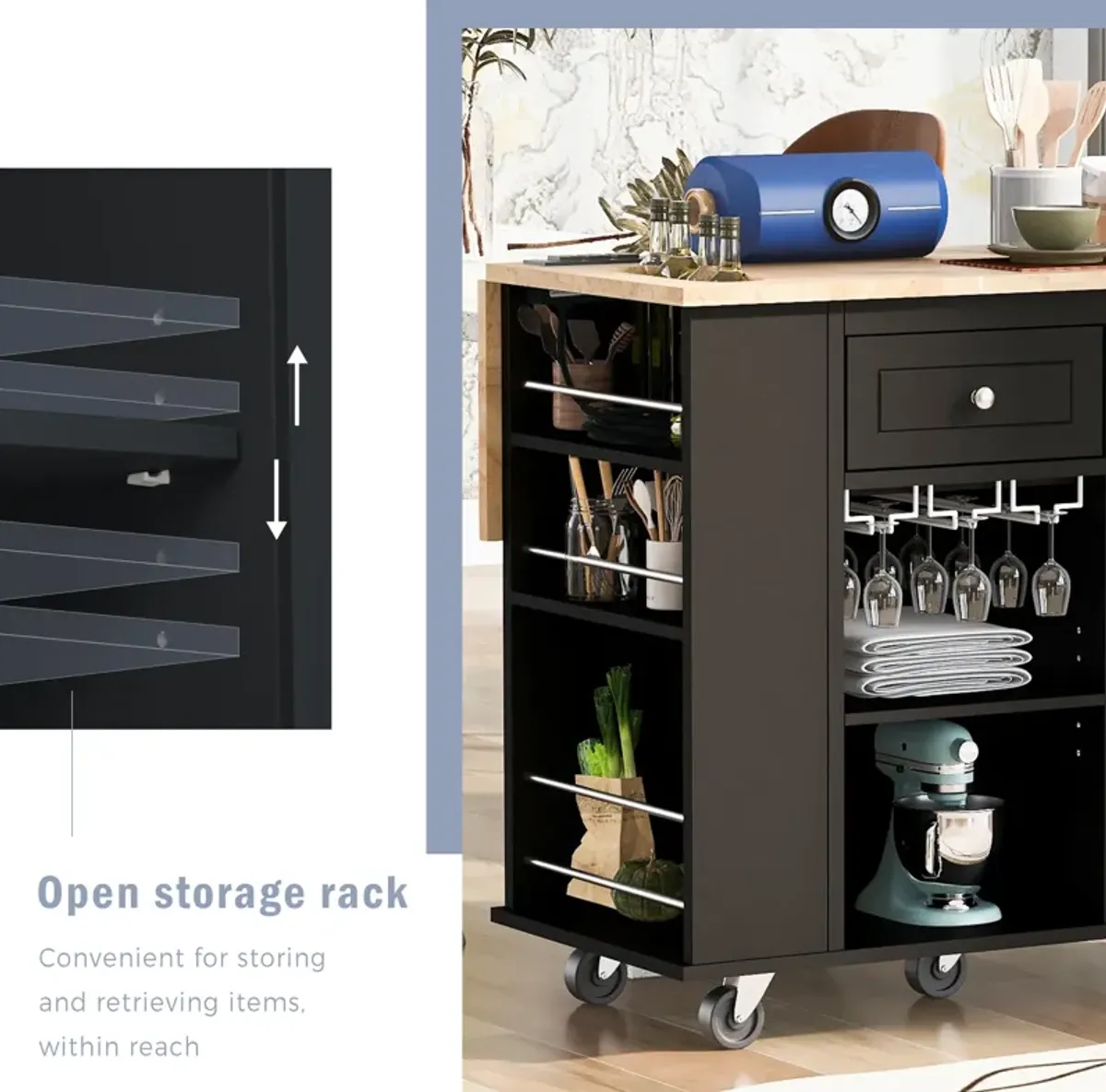 Streamdale Kitchen Storage Island with Power Outlet and Wine Rack