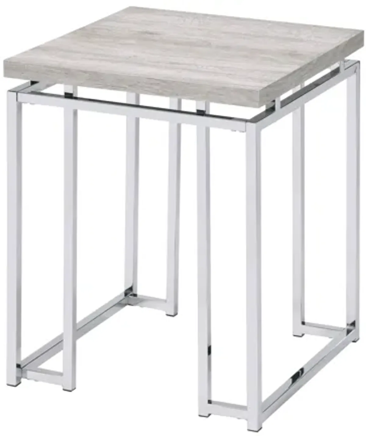 ACME Chafik End Table, Natural Oak & Chrome
