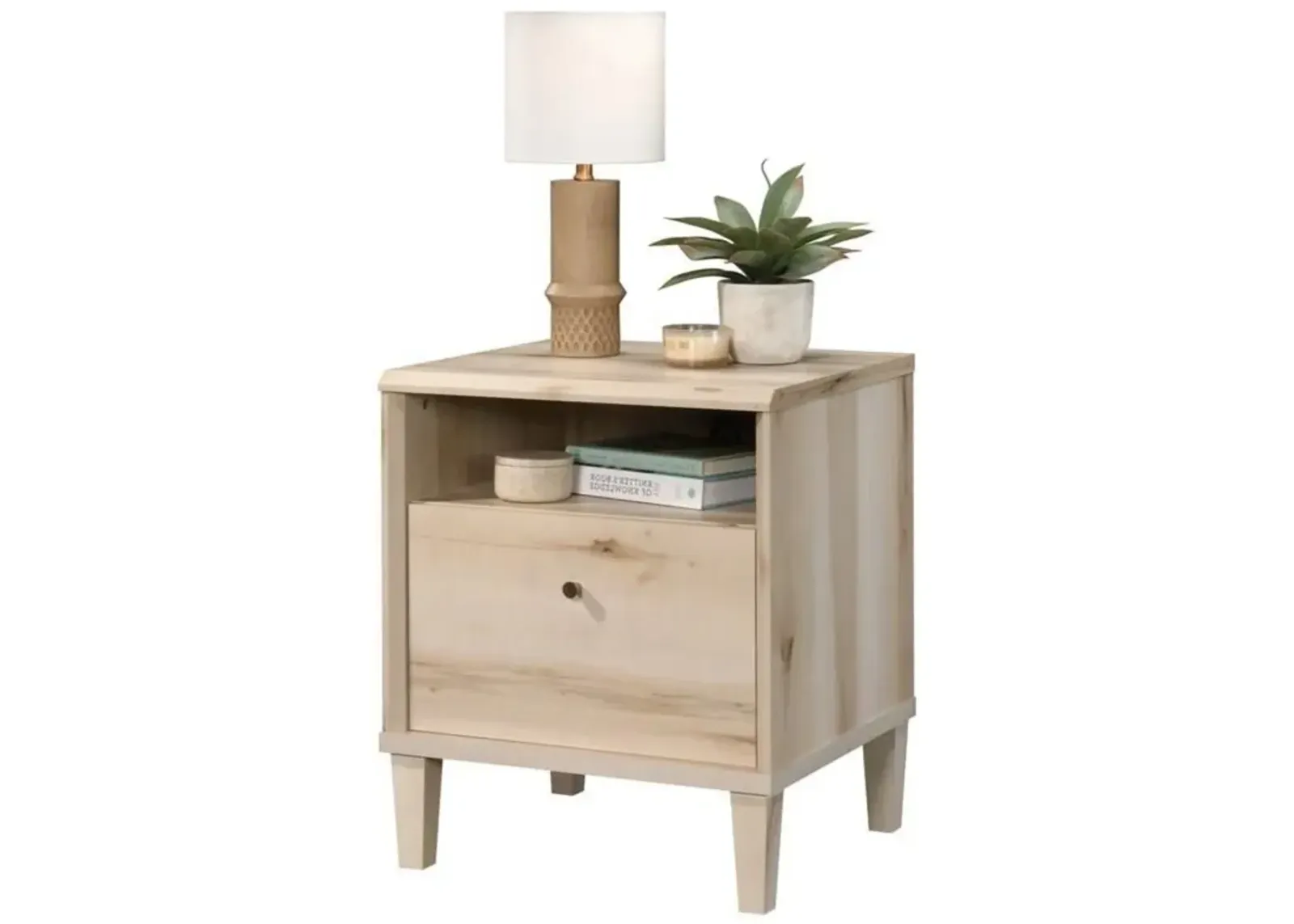 Hivvago Light Maple Wood Farmhouse Style 1-Drawer Nightstand with Open Shelf