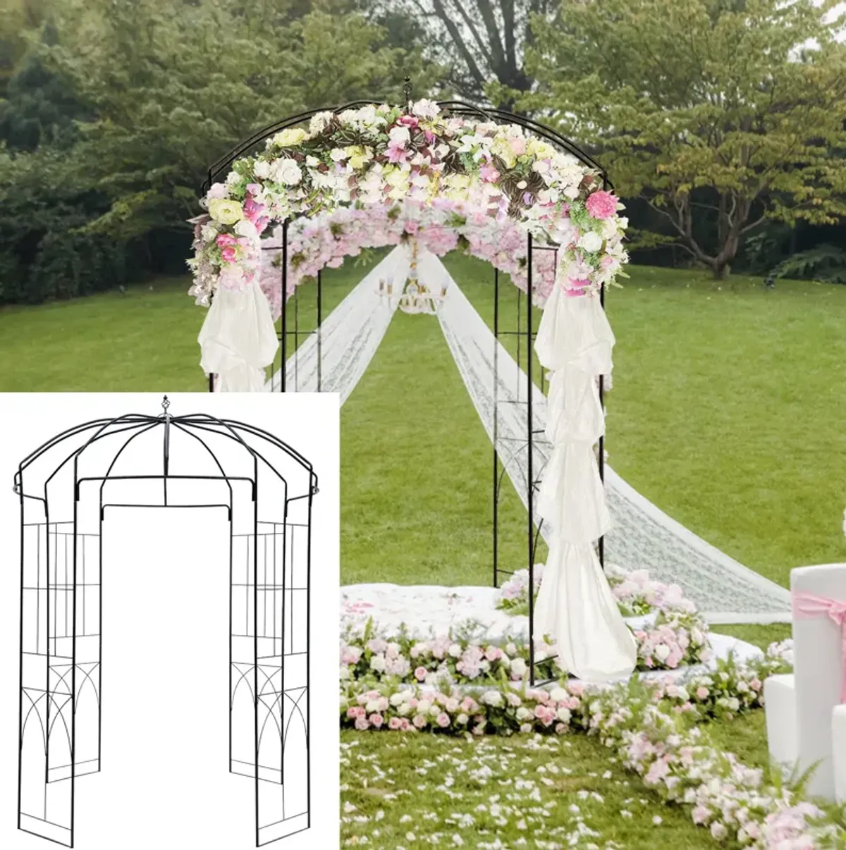 Decorative Birdcage Wedding Arch – Heavy Duty Wrought Iron Arbor for Climbing Plants in Garden or Lawn