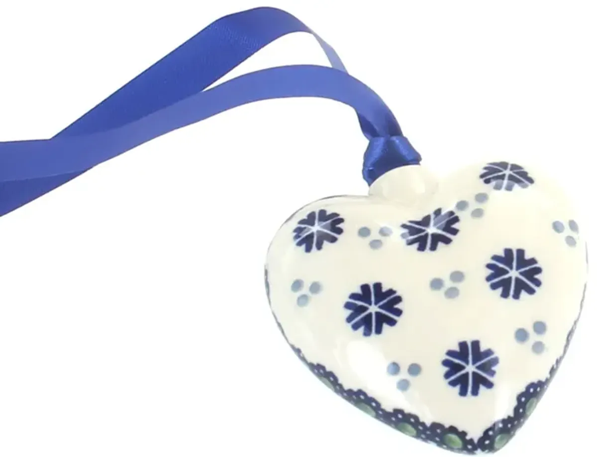 Blue Rose Polish Pottery Tulip Heart Ornament