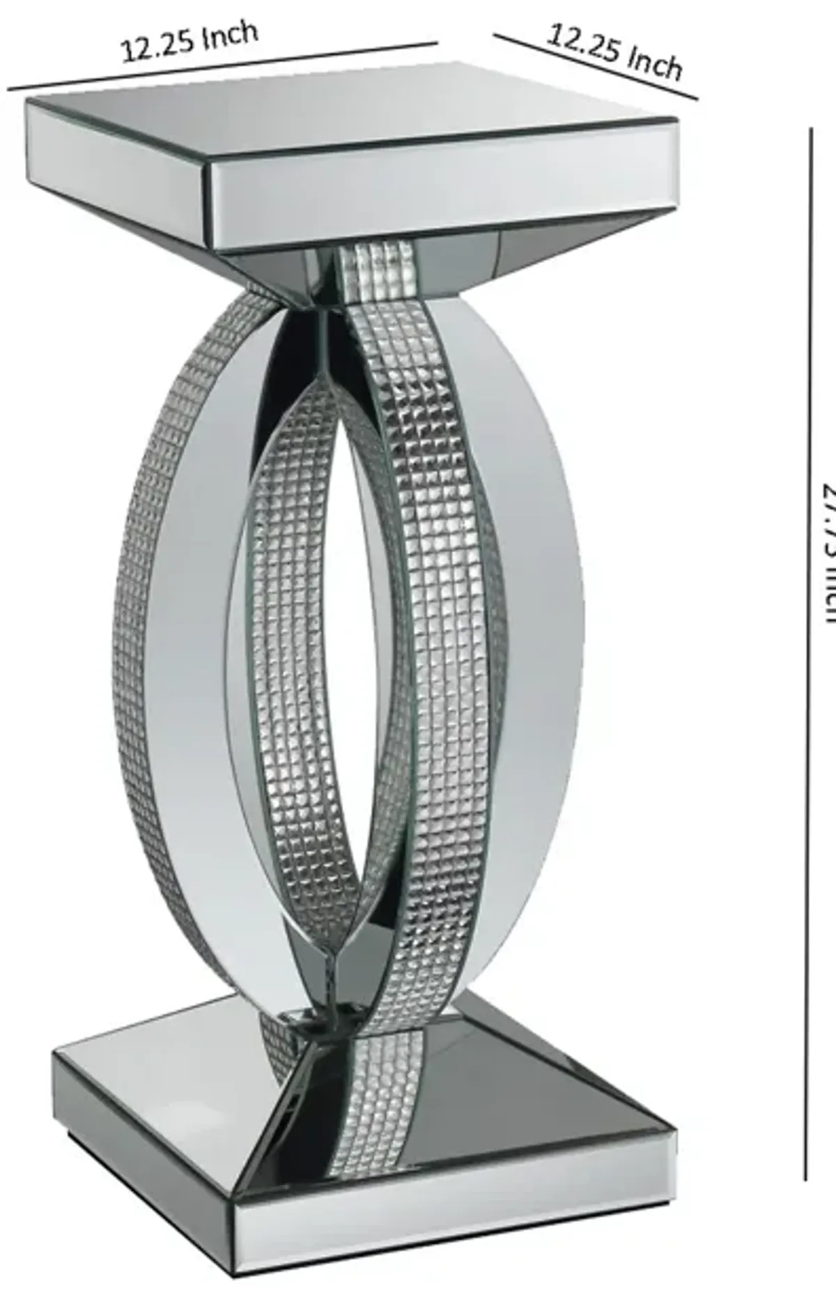 Square Wooden End Table with Curved Body and Rhinestone Accents, Silver-Benzara