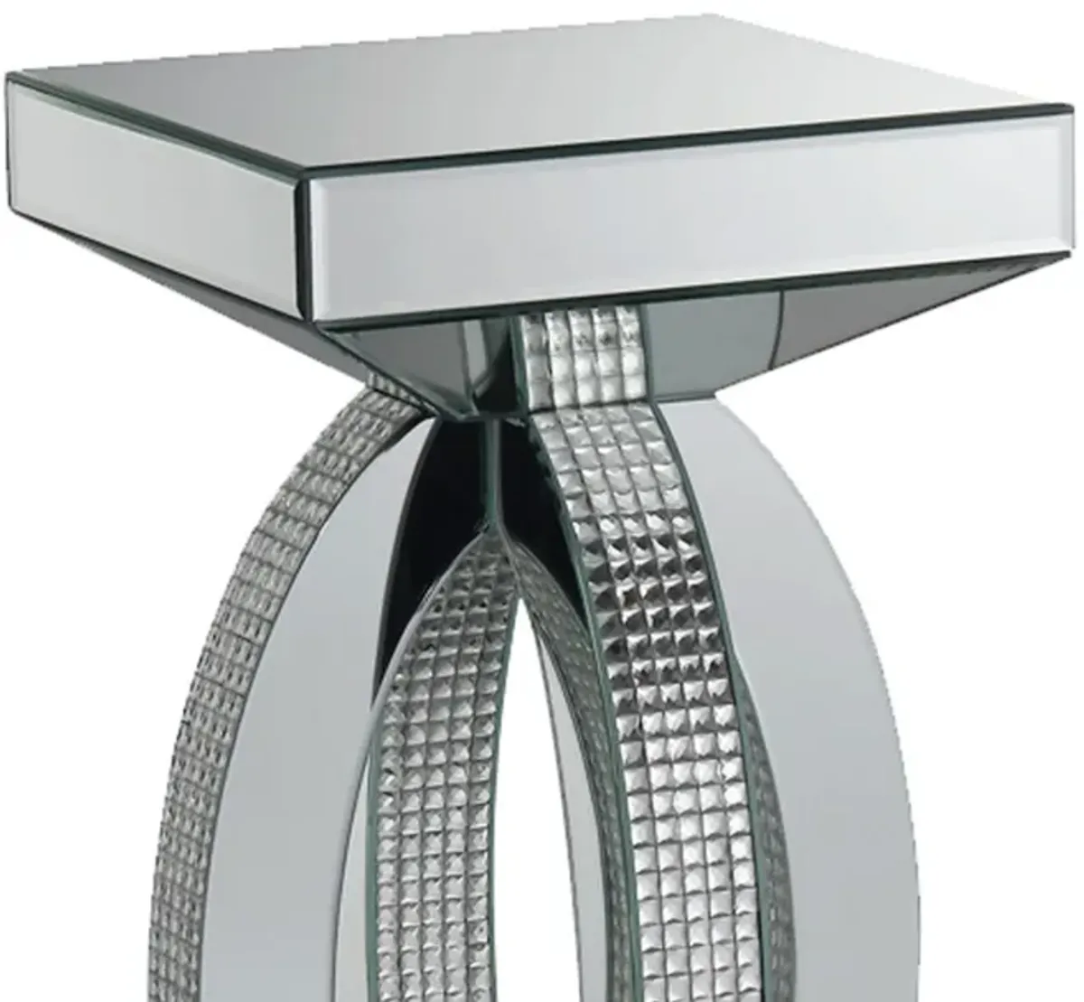 Square Wooden End Table with Curved Body and Rhinestone Accents, Silver-Benzara