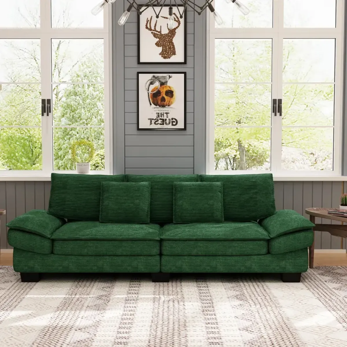 FUFU&GAGA Velvet Sofa with Plush Cushions, Ergonomic Backrest, Sturdy Base, (88.2" W x 31.5" D x 32.3" H), Green