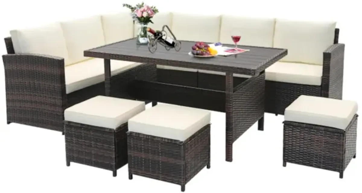 Hivvago 7 Pieces Wicker Patio Furniture Set-White