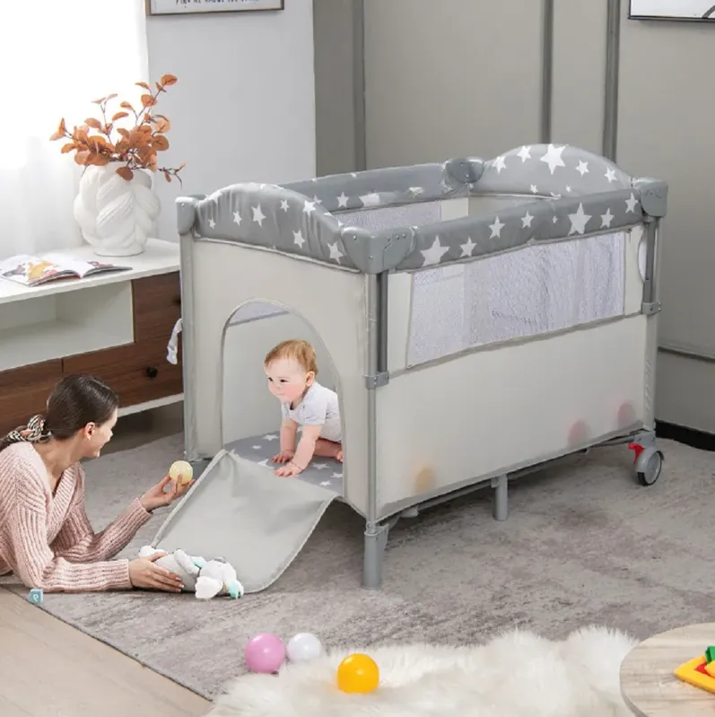 5-in-1  Portable Baby Beside Sleeper Bassinet Crib Playard with Diaper Changer