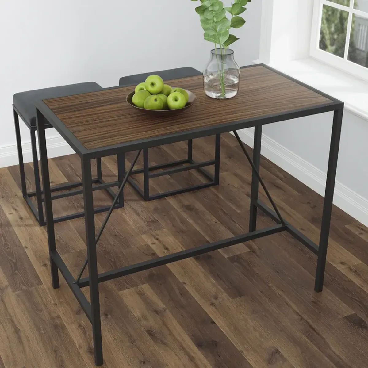 Riley Indoor Walnut Metal Pub Dining Table With Metal Frame