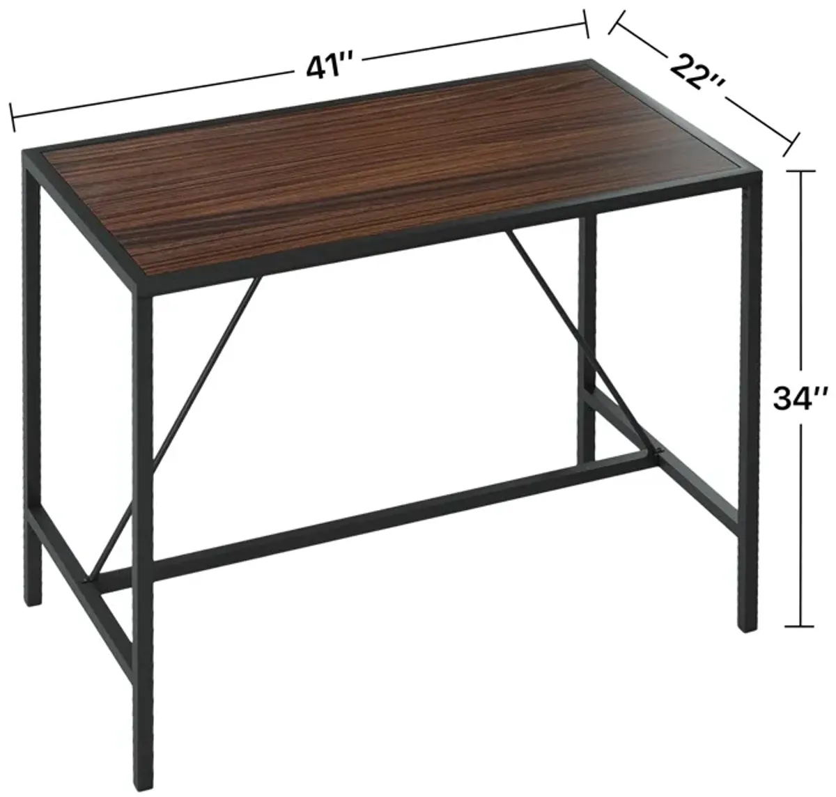 Riley Indoor Walnut Metal Pub Dining Table With Metal Frame