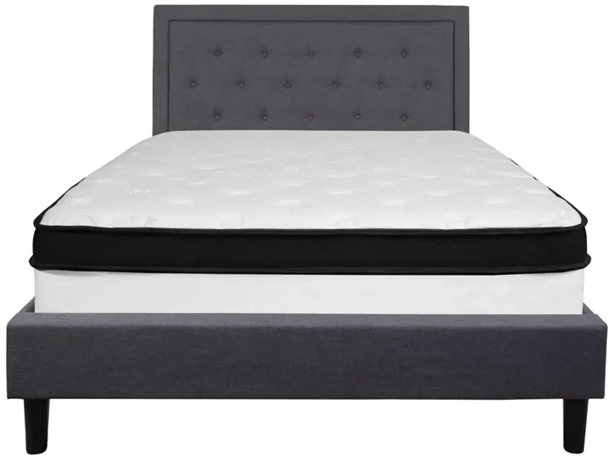 Roxbury Queen Size Tufted Upholstered Platform Bed in Dark Gray Fabric with Pocket Spring Mattress