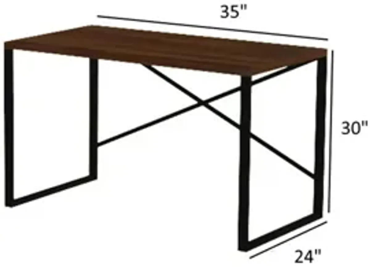 Furnish Home Store Lator Black Metal Frame 35" Wooden Top Small Writing and Computer Desk