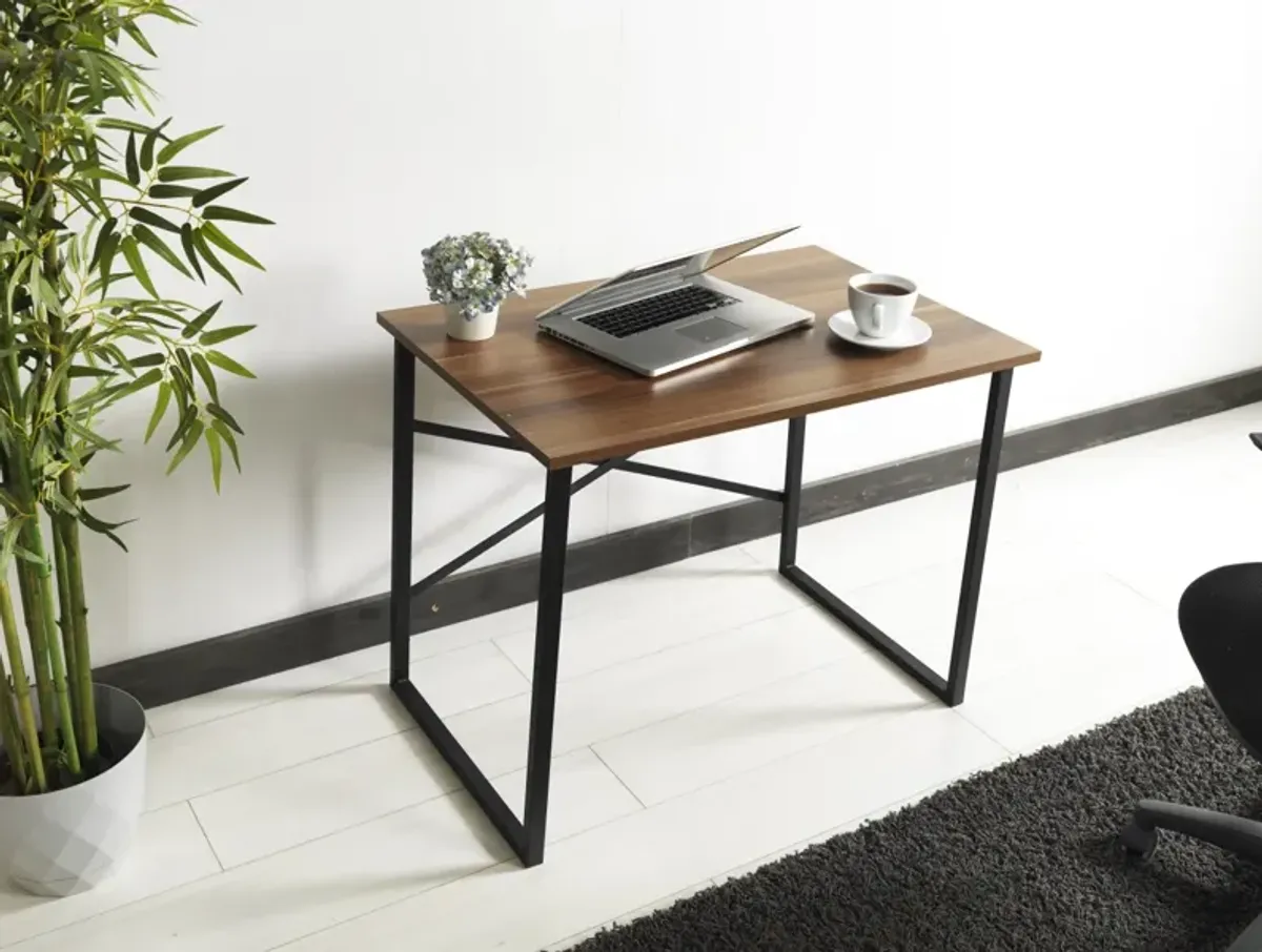 Furnish Home Store Lator Black Metal Frame 35" Wooden Top Small Writing and Computer Desk