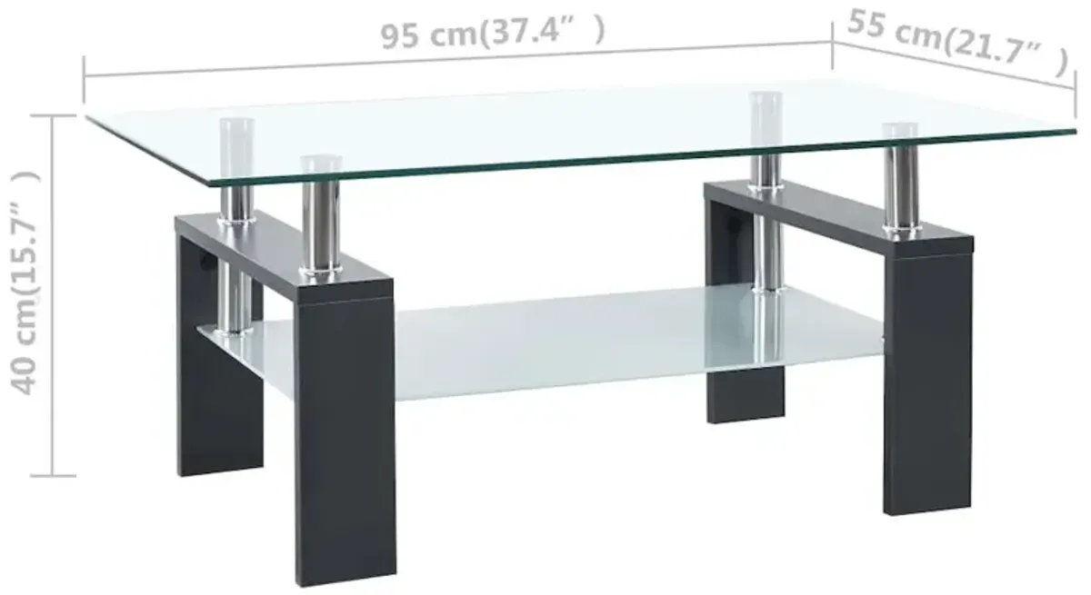 Coffee Table Gray and Transparent 37.4"x21.7"x15.7" Tempered Glass