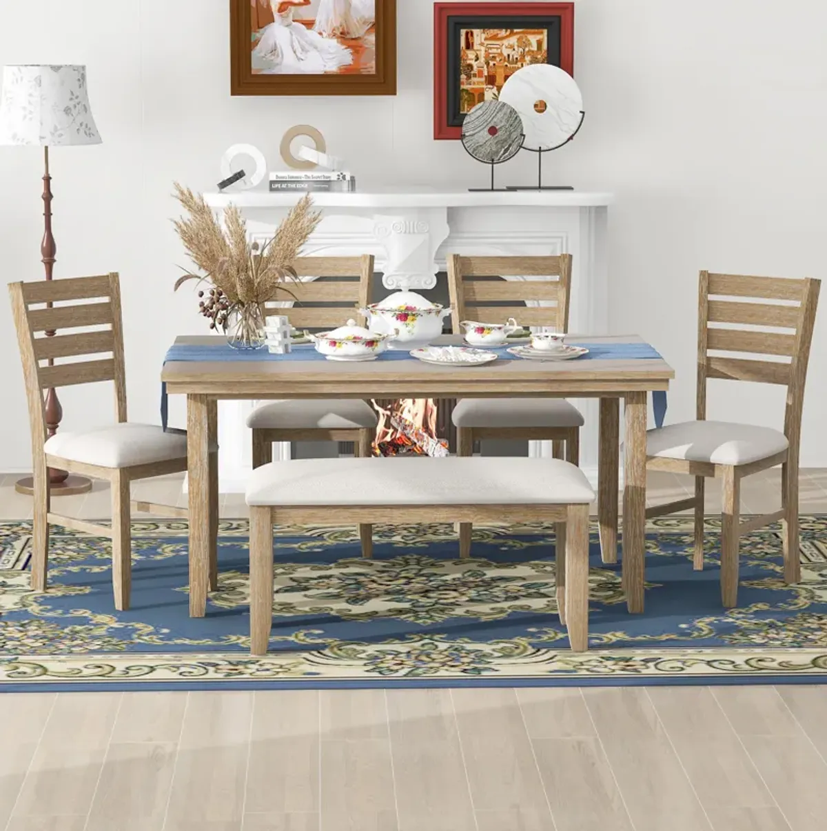 Merax 6 Pieces Rustic Wood Dining Set