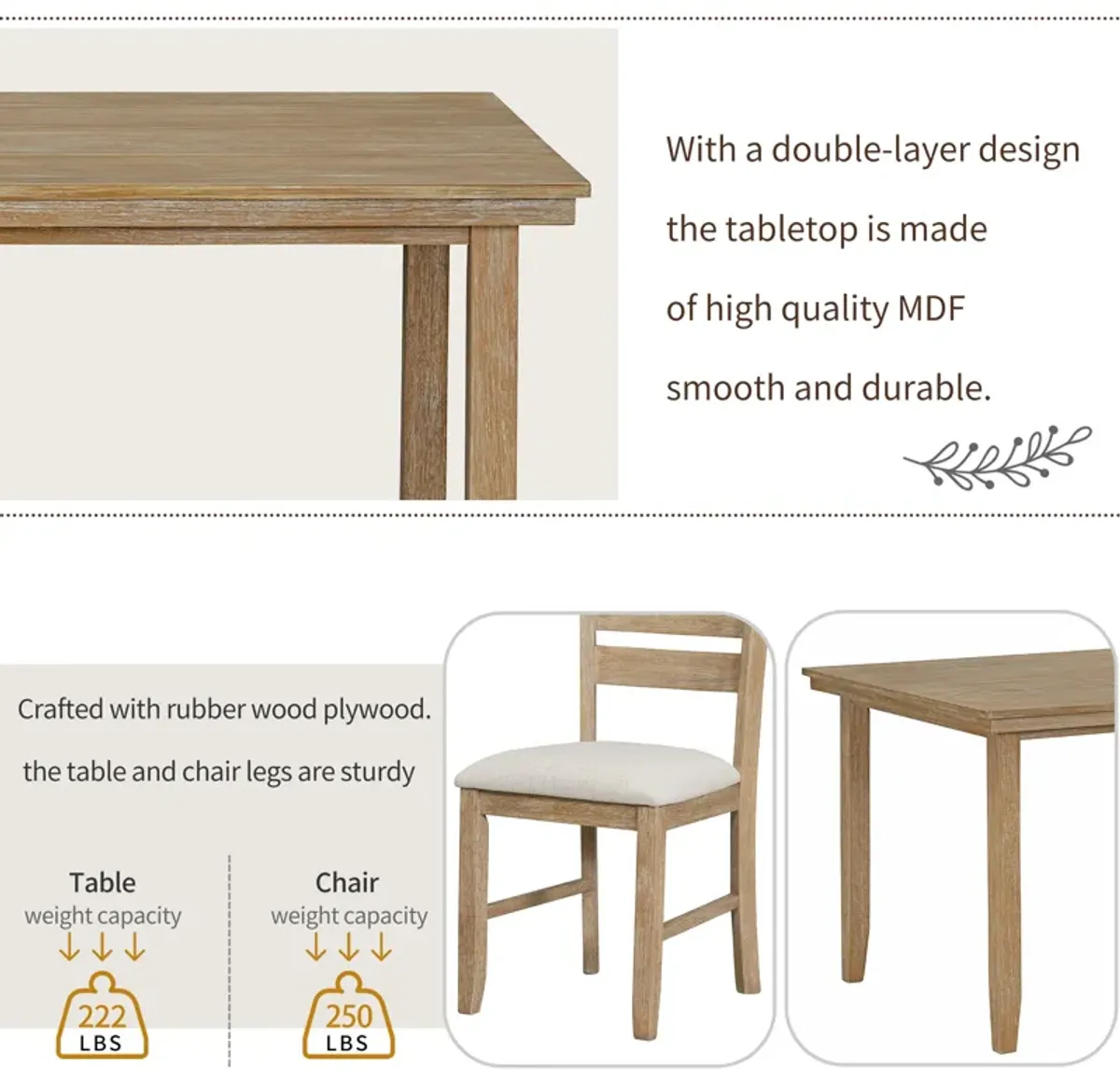 Merax 6 Pieces Rustic Wood Dining Set