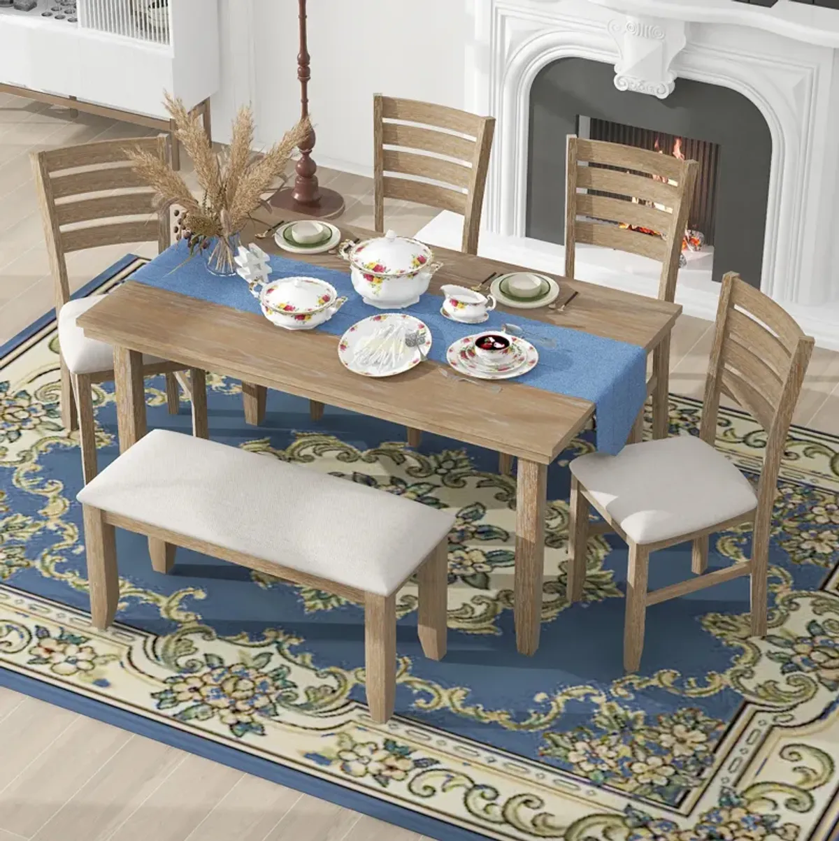 Merax 6 Pieces Rustic Wood Dining Set