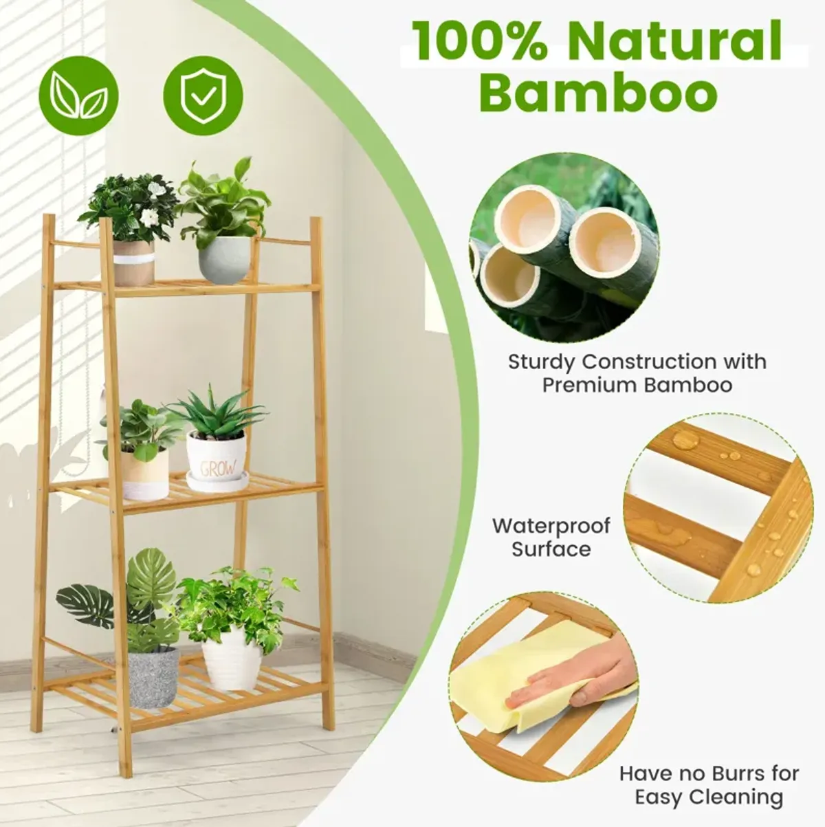 3 Tiers Vertical Bamboo Plant Stand