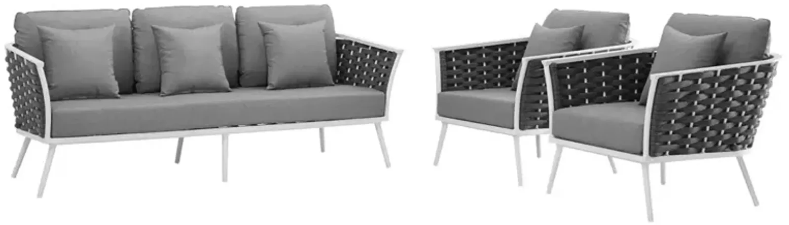 Stance 3 Piece Outdoor Patio Aluminum Sectional Sofa Set - White Gray