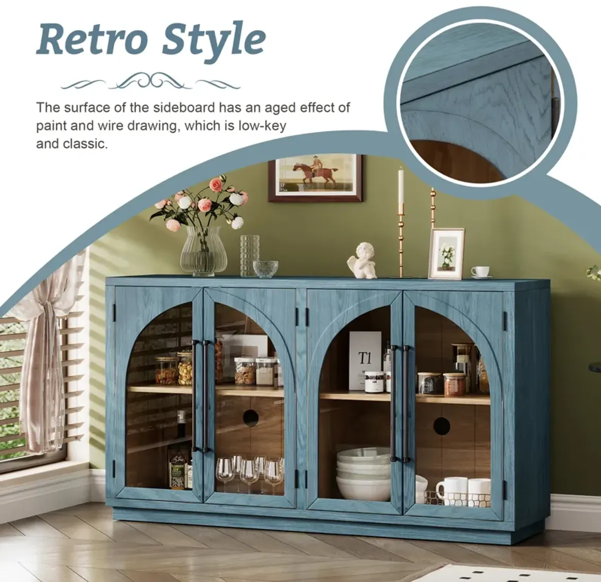 Merax Retro Style Sideboard Cabinet with 4 Doors