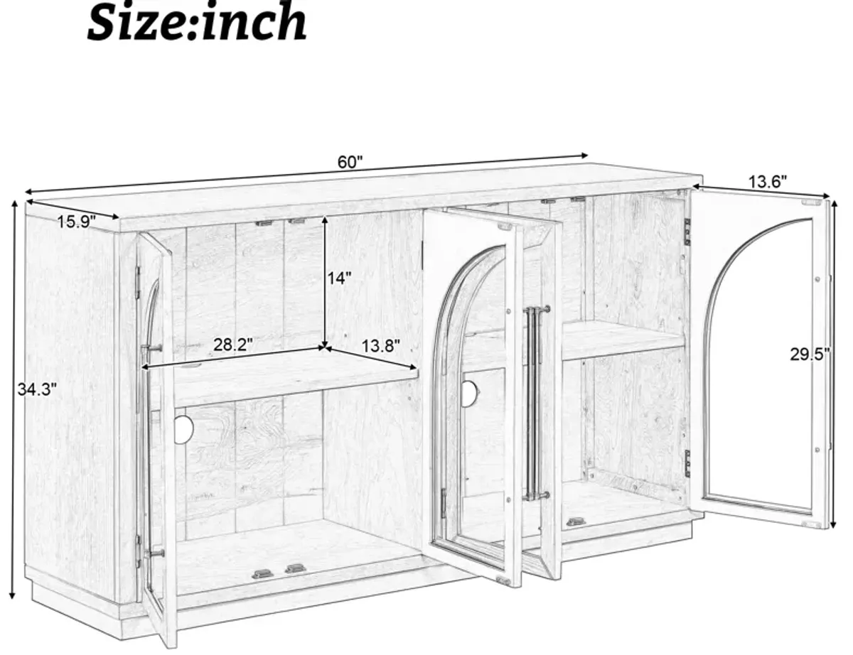 Merax Retro Style Sideboard Cabinet with 4 Doors