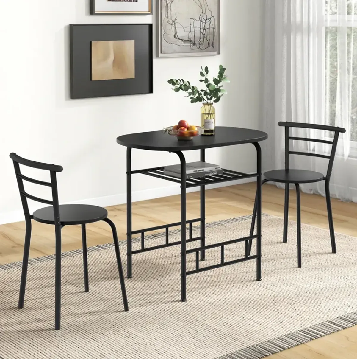 3 Pieces Home Kitchen Bistro Pub Dining Table 2 Chairs Set