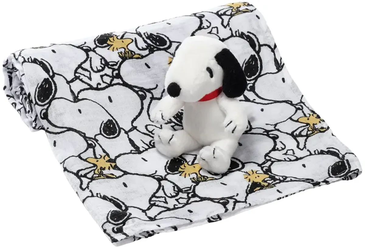 Lambs & Ivy Snoopy Muslin Swaddle Blanket & Mini Plush Newborn Baby Gift Set