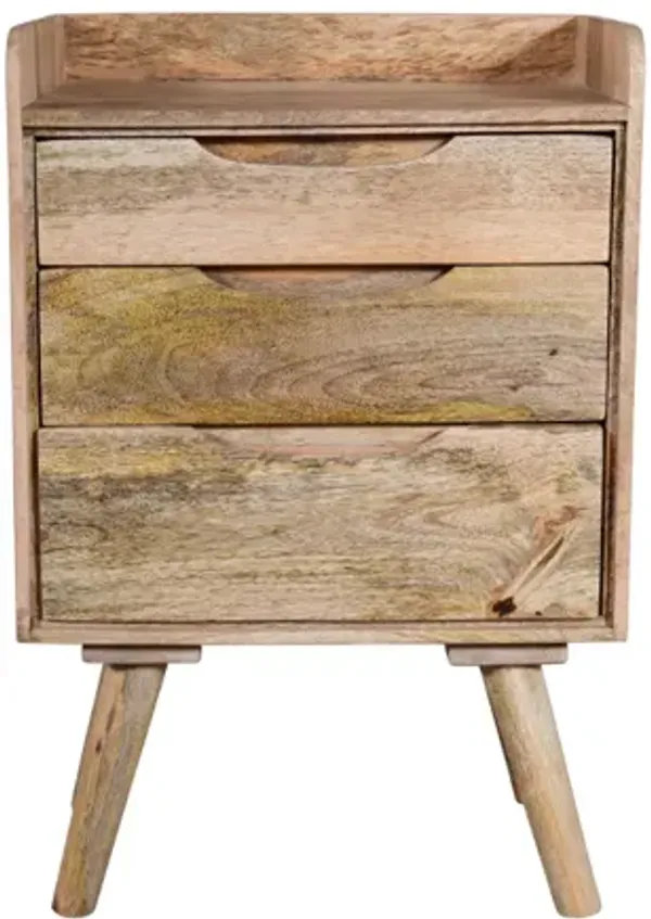 Cyril 24 Inch 3 Drawer ManWood Nightstand Table, Grain Details, Raised Edges, Oak Brown