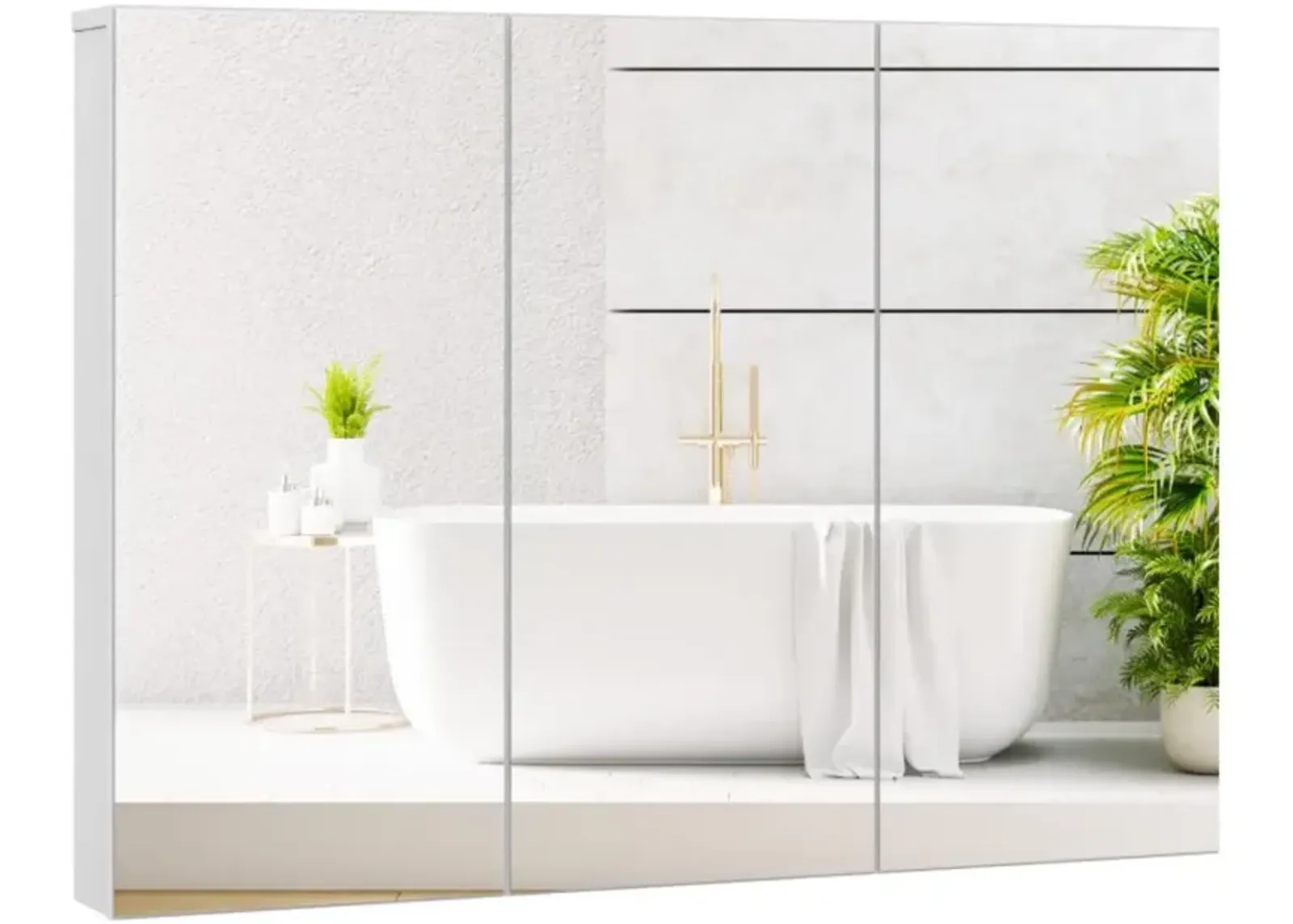 Hivvago Frameless Bathroom Wall Mounted Mirror Cabinet with 3 Doors and Adjustable Shelves