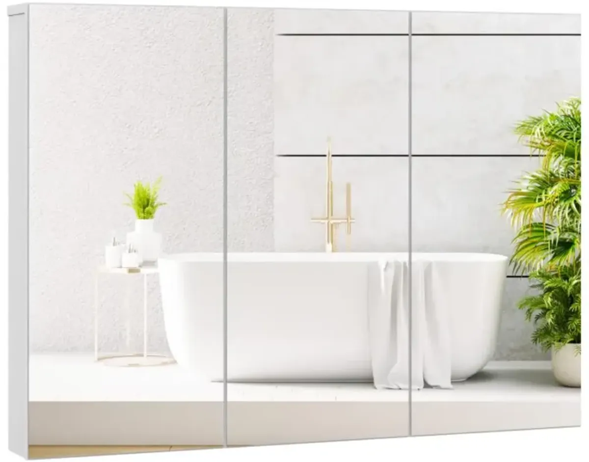 Hivvago Frameless Bathroom Wall Mounted Mirror Cabinet with 3 Doors and Adjustable Shelves