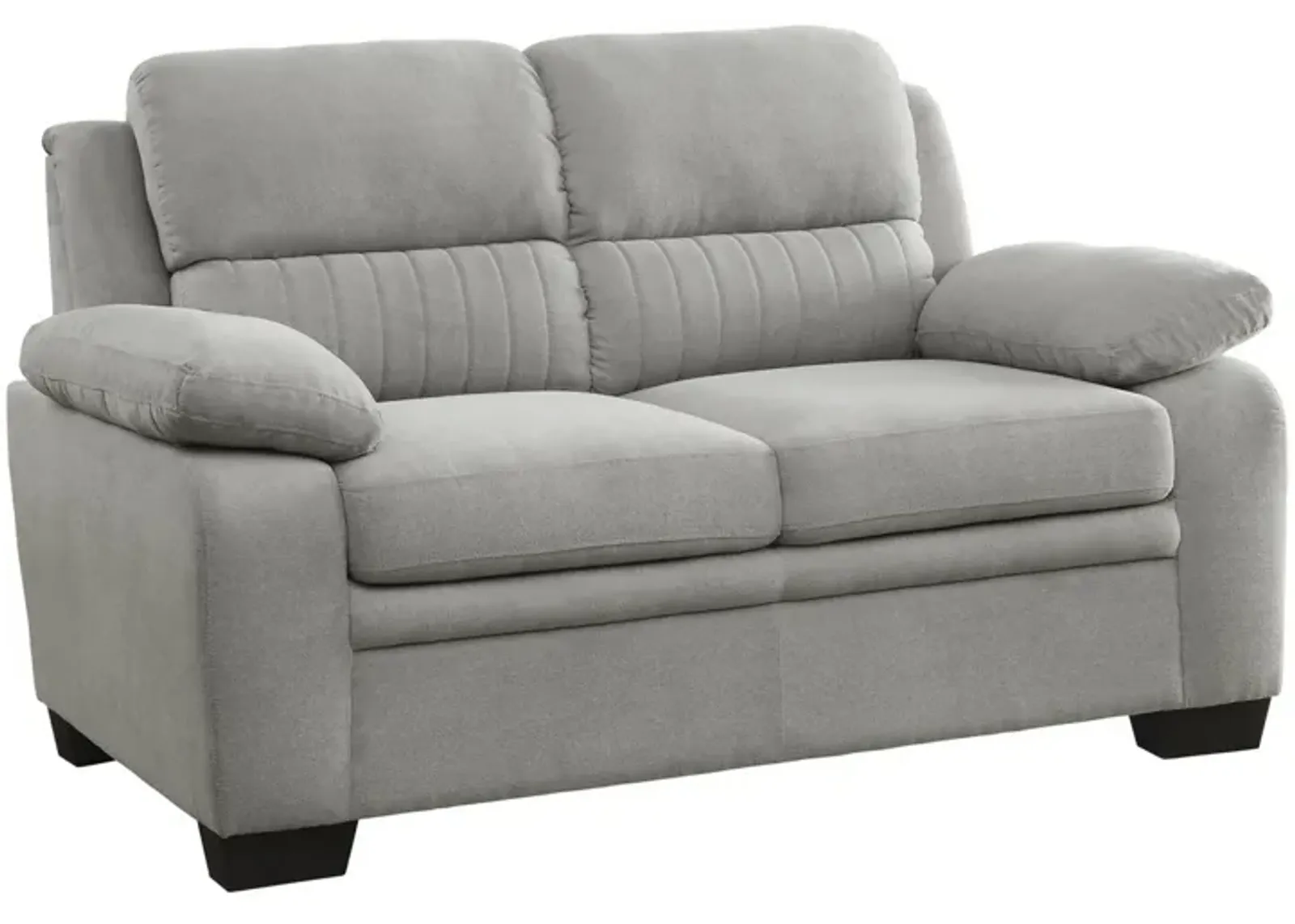 Hugh 58 Inch Loveseat, Gray Polyester, Soft Foam Cushioned, Solid Wood - Benzara