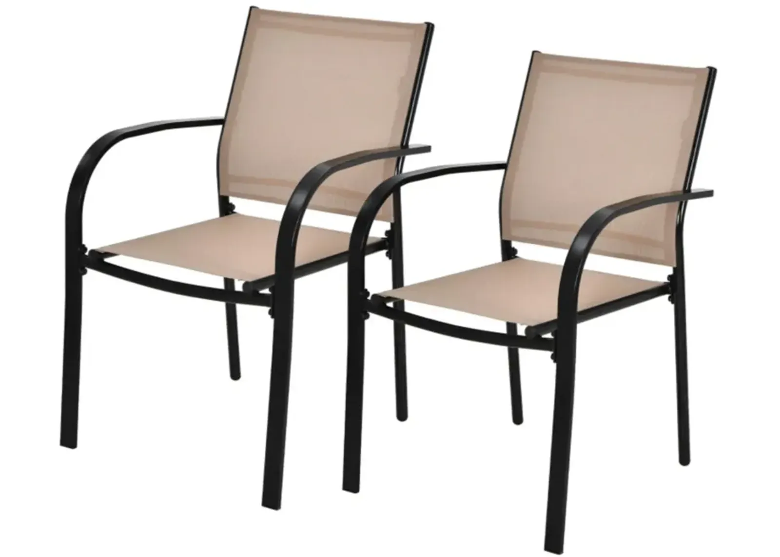 Hivvago Set of 2 Patio Stackable Dining Chairs with Armrests Garden Deck-Brown