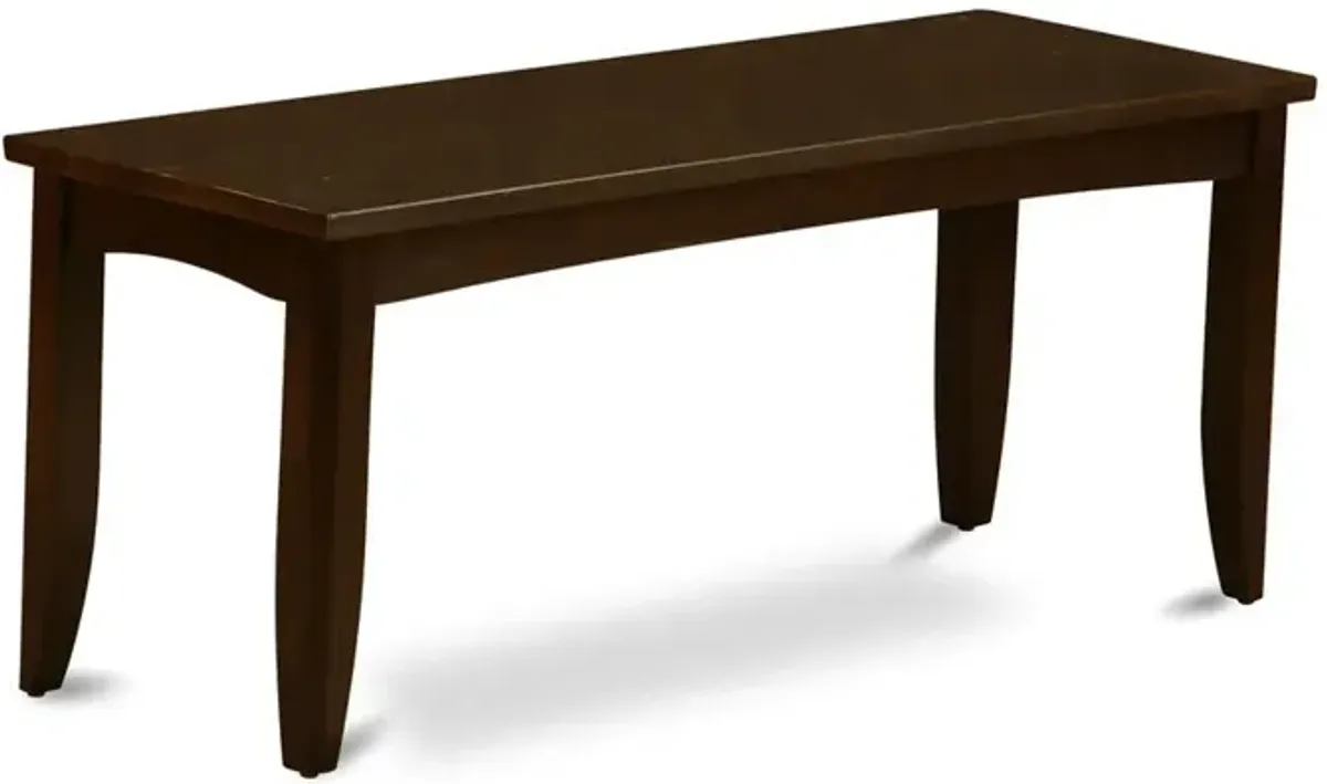 East West Furniture Parfait  Dining  Bench  with  Wood  Seat  in  Cappuccino  Finish.