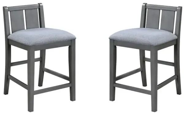 Ham 25 Inch Counter Height Chair Set of 2, Gray Upholstery, Solid Wood - Benzara