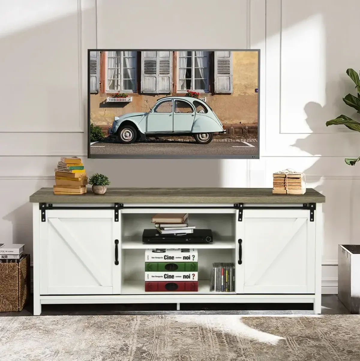 TV Stand Media Center Console Cabinet with Sliding Barn Door