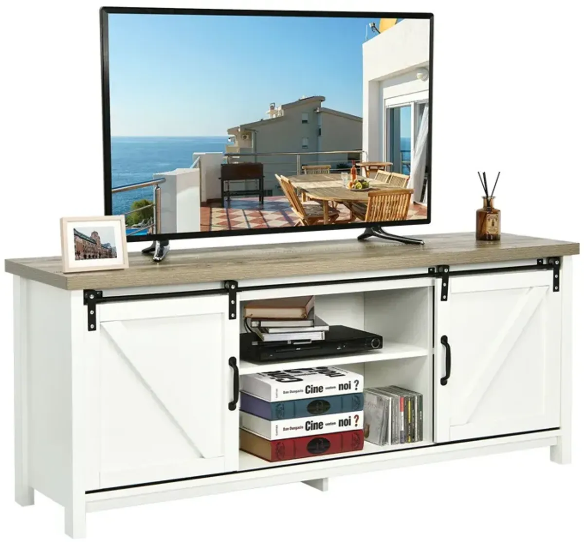 TV Stand Media Center Console Cabinet with Sliding Barn Door