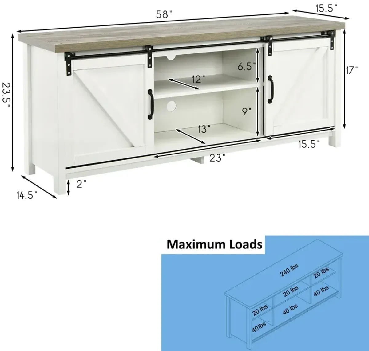 TV Stand Media Center Console Cabinet with Sliding Barn Door