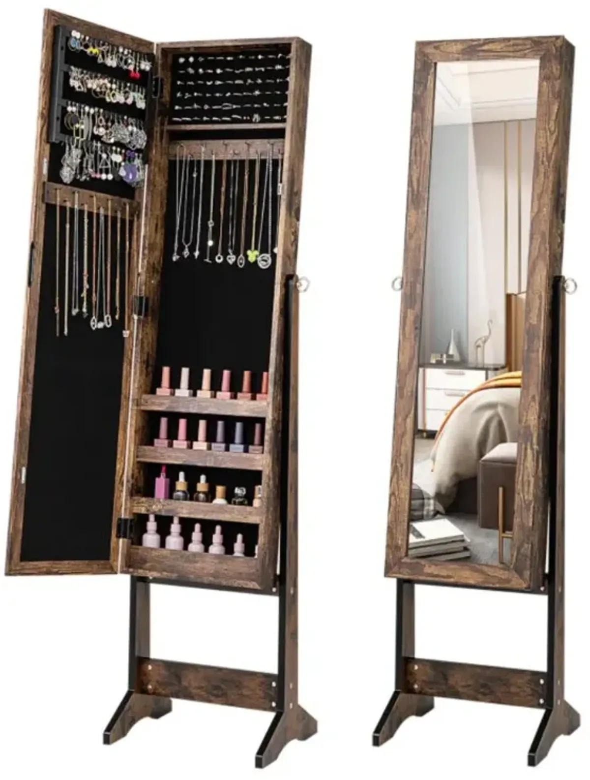 Hivvago Mirrored Standing Jewelry Cabinet Storage Box