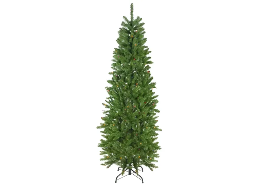 6.5' Pre-Lit Pencil River Fir Artificial Christmas Tree - Multicolor Lights