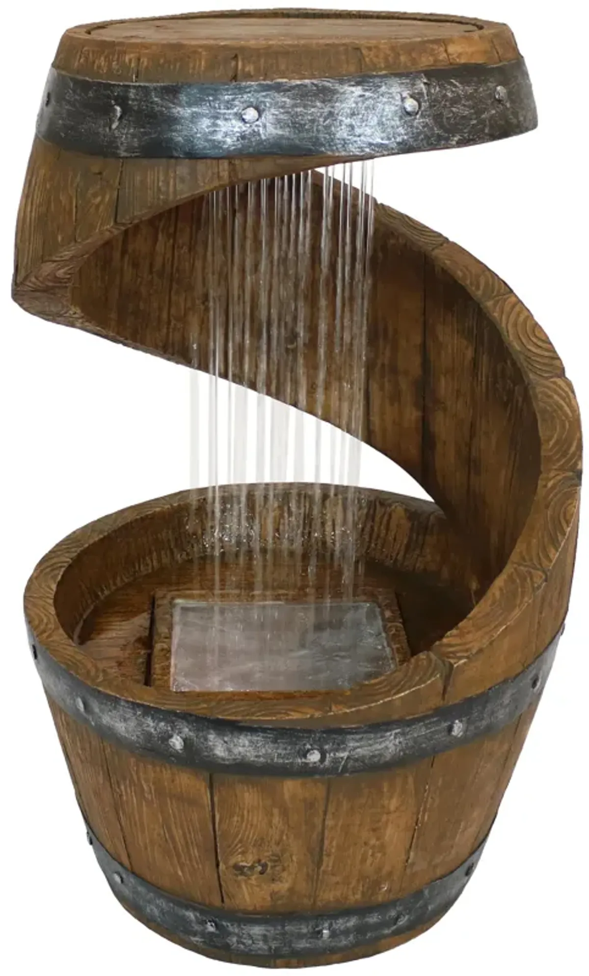 Sunnydaze Spiraling Barrel Outdoor Water Fountain with LED Lights - 25 in